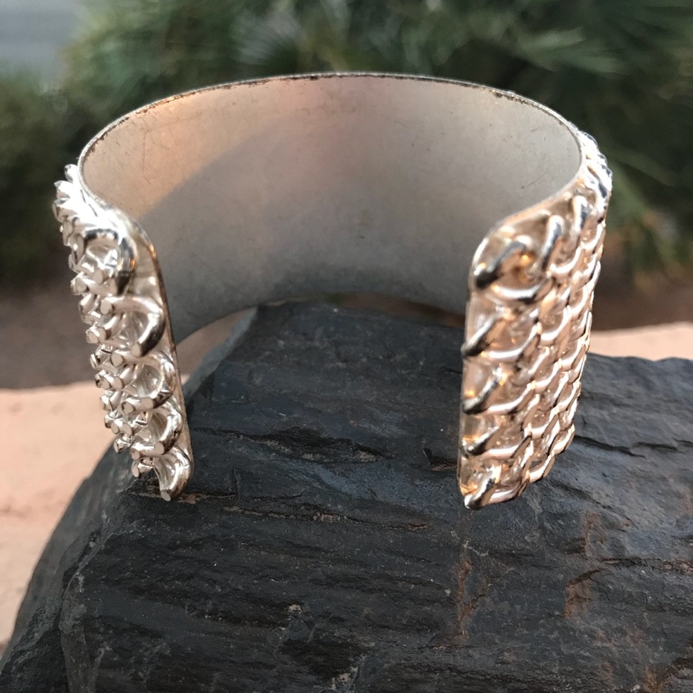 Brushed Silver-Tone Metal Chain Cuff Bracelet
